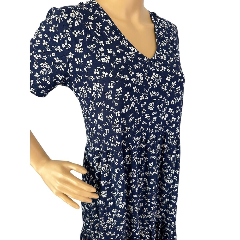 J. Crew V-neck Tiered Knit Cotton Midi Dress Navy Blue Floral AV658 Size M - Picture 10 of 13